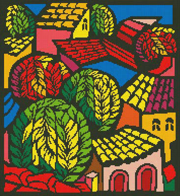 cross stitch pattern Colorful Town Scene