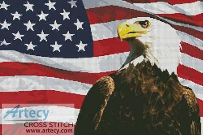 cross stitch pattern Bald Eagle and USA Flag