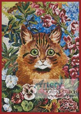 cross stitch pattern Cat amongst the Flowers