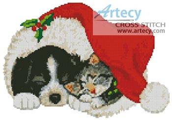 cross stitch pattern Xmas Cat and Dog
