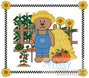 cross stitch pattern Farm Teddy Border 2