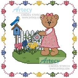 cross stitch pattern Garden Teddy Border 2