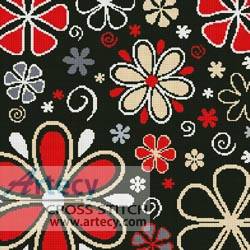cross stitch pattern Retro Flowers Cushion