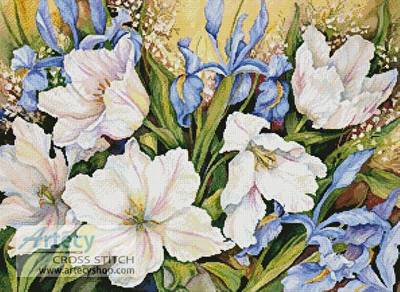 cross stitch pattern White Tulips and Blue Iris