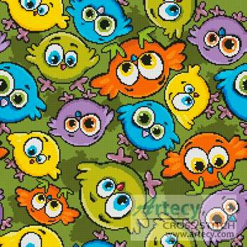 cross stitch pattern Cartoon Birds Cushion 2