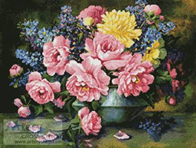 cross stitch pattern Roses and Delphinium