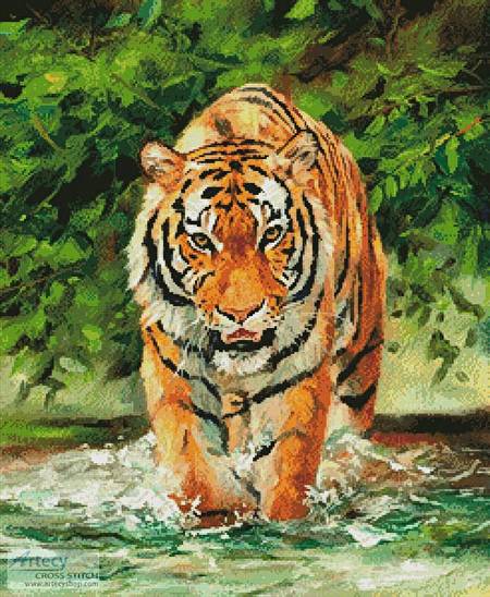 cross stitch pattern Amur Tiger on Water