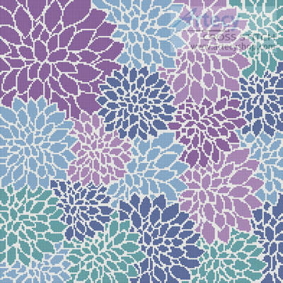 cross stitch pattern Purple Blue Turquoise Flowers Cushion