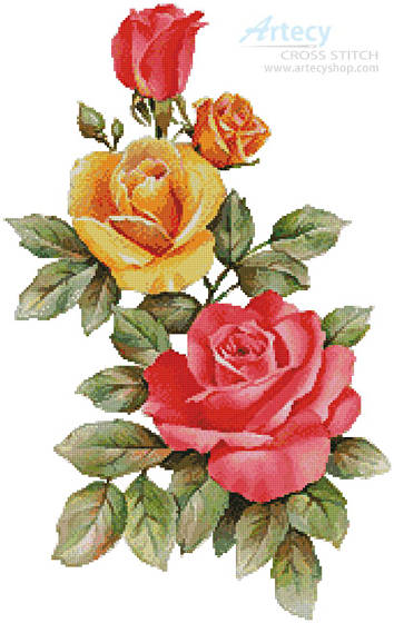 cross stitch pattern Pink and Yellow Roses