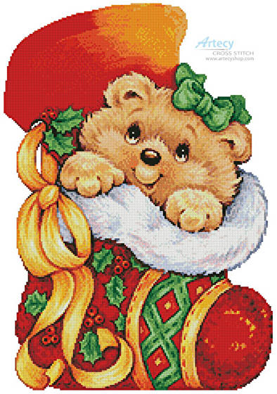 cross stitch pattern Teddy Christmas Stocking