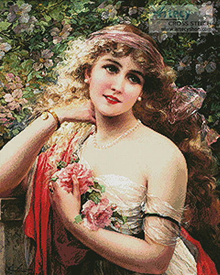 cross stitch pattern Young Lady with Roses