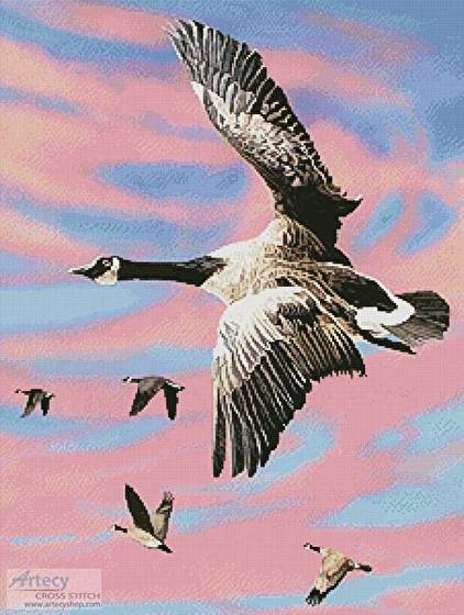 cross stitch pattern Canadian Geese at Sunset
