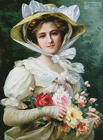 cross stitch pattern Elegant Lady Bouquet of Roses (Large)