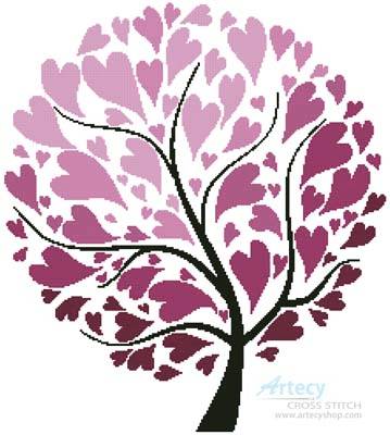 cross stitch pattern Spring Tree of Hearts