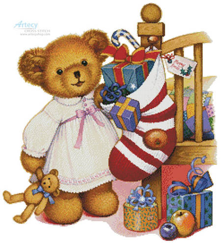 cross stitch pattern Christmas Teddy Girl