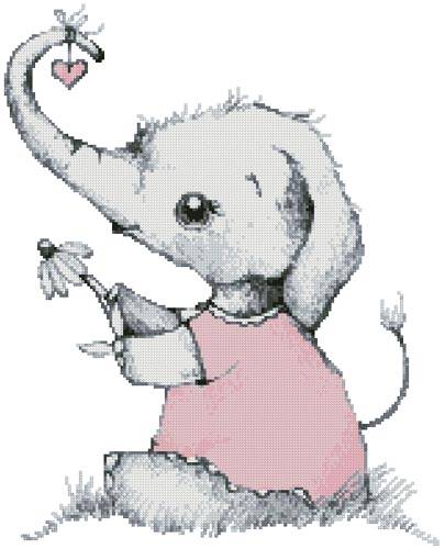 cross stitch pattern Little Girl Daisy Elephant