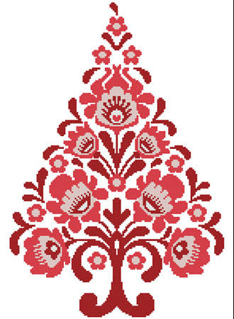 cross stitch pattern Polish Folk Art Christmas Tree Red