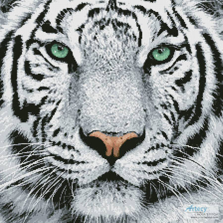 cross stitch pattern White Tiger Close Up