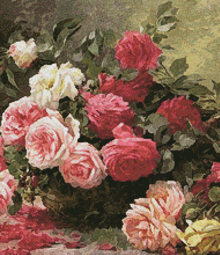 cross stitch pattern Basket of Roses Painting (Crop)