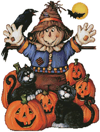cross stitch pattern Scarecrow's Halloween Pumpkin - No Back