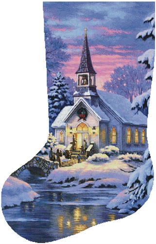 cross stitch pattern Country Church Stocking Left (Large)