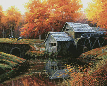 cross stitch pattern The Old Mill in October