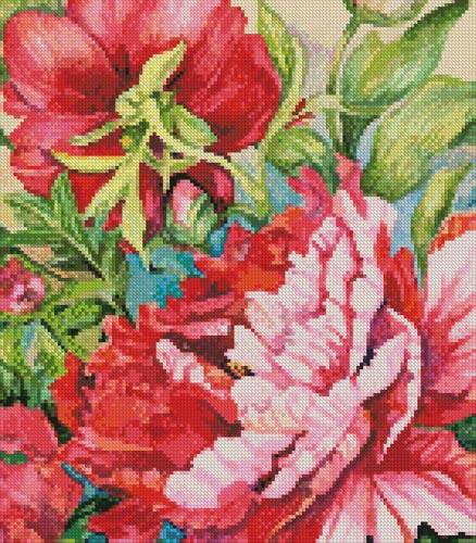cross stitch pattern Peonies in Shades of Red (Crop)