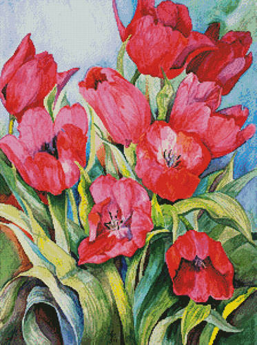 cross stitch pattern Red Tulips