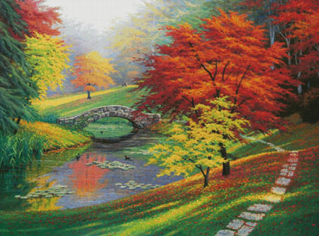cross stitch pattern Red Trees in Autumn (Large)
