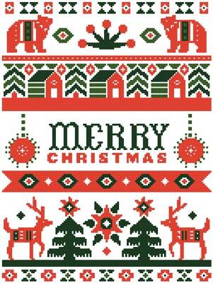 cross stitch pattern Folk Art Merry Christmas