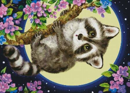 cross stitch pattern Raccoon in the Moonlight