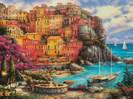 cross stitch pattern A Beautiful Day at Cinque Terre (Large)