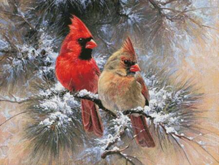 cross stitch pattern Cardinals in a Christmas Tree