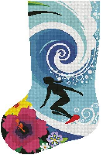 cross stitch pattern Hawaiian Surfer Stocking Left
