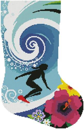 cross stitch pattern Hawaiian Surfer Stocking Right