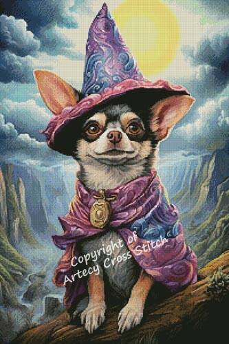 cross stitch pattern Chihuahua Wizard