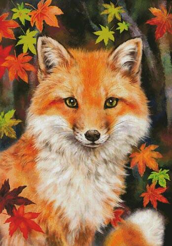 cross stitch pattern Fox with Autumn Leaves (Large)