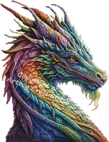 cross stitch pattern Mini Rainbow Dragon 2 (No Background)