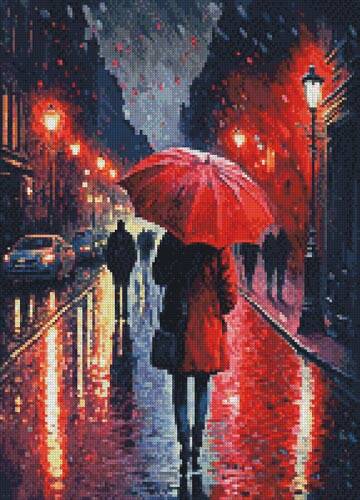 cross stitch pattern Mini Red Umbrella in the Rain