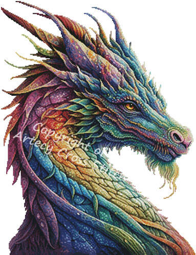 cross stitch pattern Rainbow Dragon 2 (No Background)