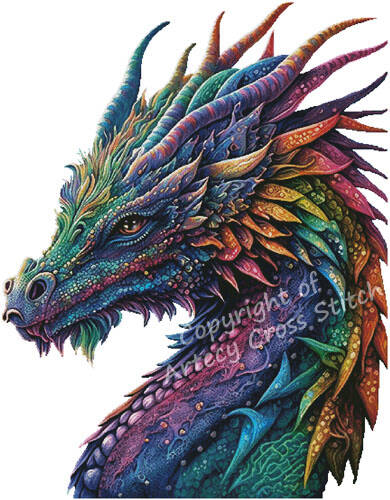 cross stitch pattern Rainbow Dragon (Large) No Background