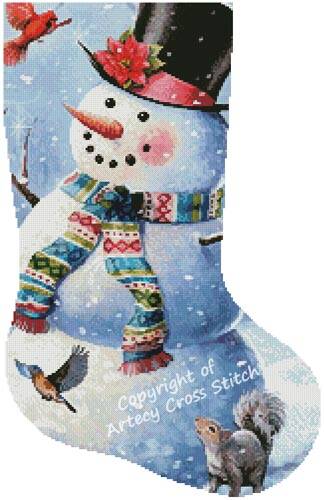 cross stitch pattern Snowman and Friends Stocking (Right)