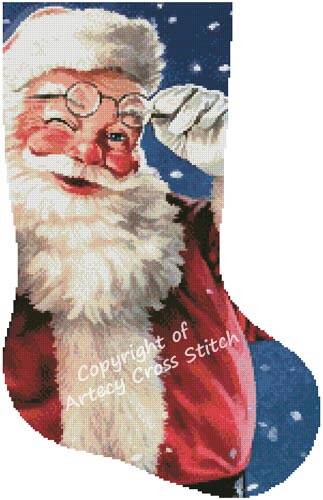 cross stitch pattern Santa Wink 2 Stocking (Right)