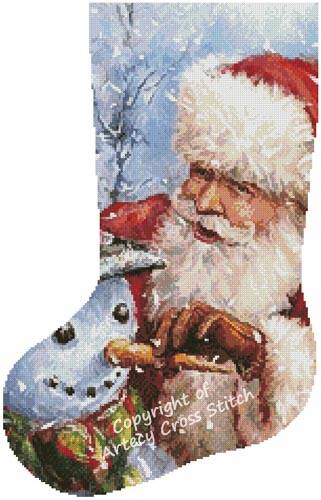cross stitch pattern Santa with Snowman Stocking (Left)