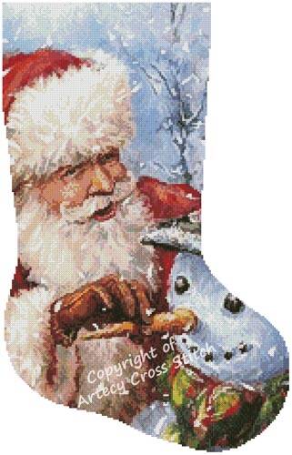 cross stitch pattern Santa with Snowman Stocking (Right)