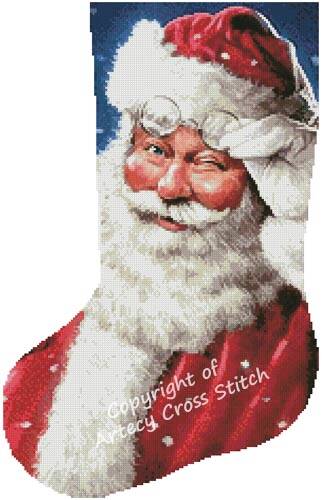 cross stitch pattern Santa Wink Stocking (Left)