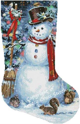 cross stitch pattern Woodland Snowman Stocking (Right)