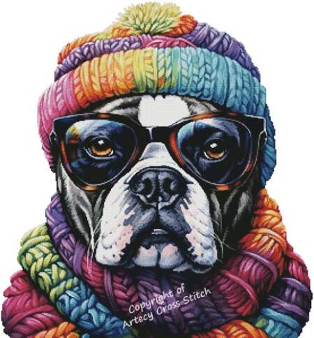cross stitch pattern Winter Bulldog