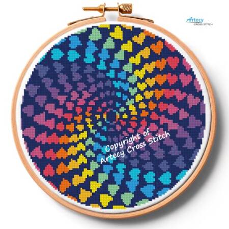 cross stitch pattern Abstract Rainbow Heart Design Hoop (Med)