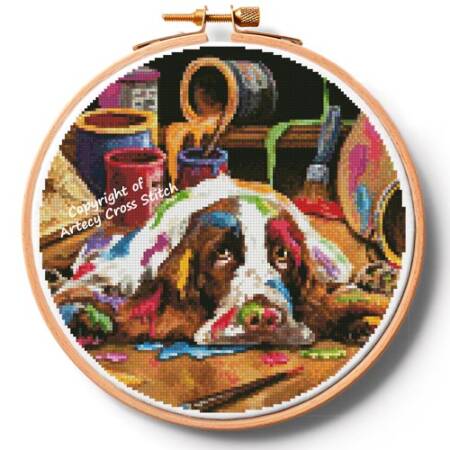 cross stitch pattern Artistic Dog Hoop (Large)